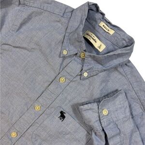 Abercrombie Kids Blue Long Sleeve Muscle Button Front Moose Logo Oxford Shirt